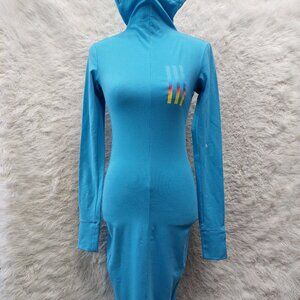 Adidas HN1642 Womens Mission Victory Bodycon Mock Neck Logo Dress Sky Rush Blue